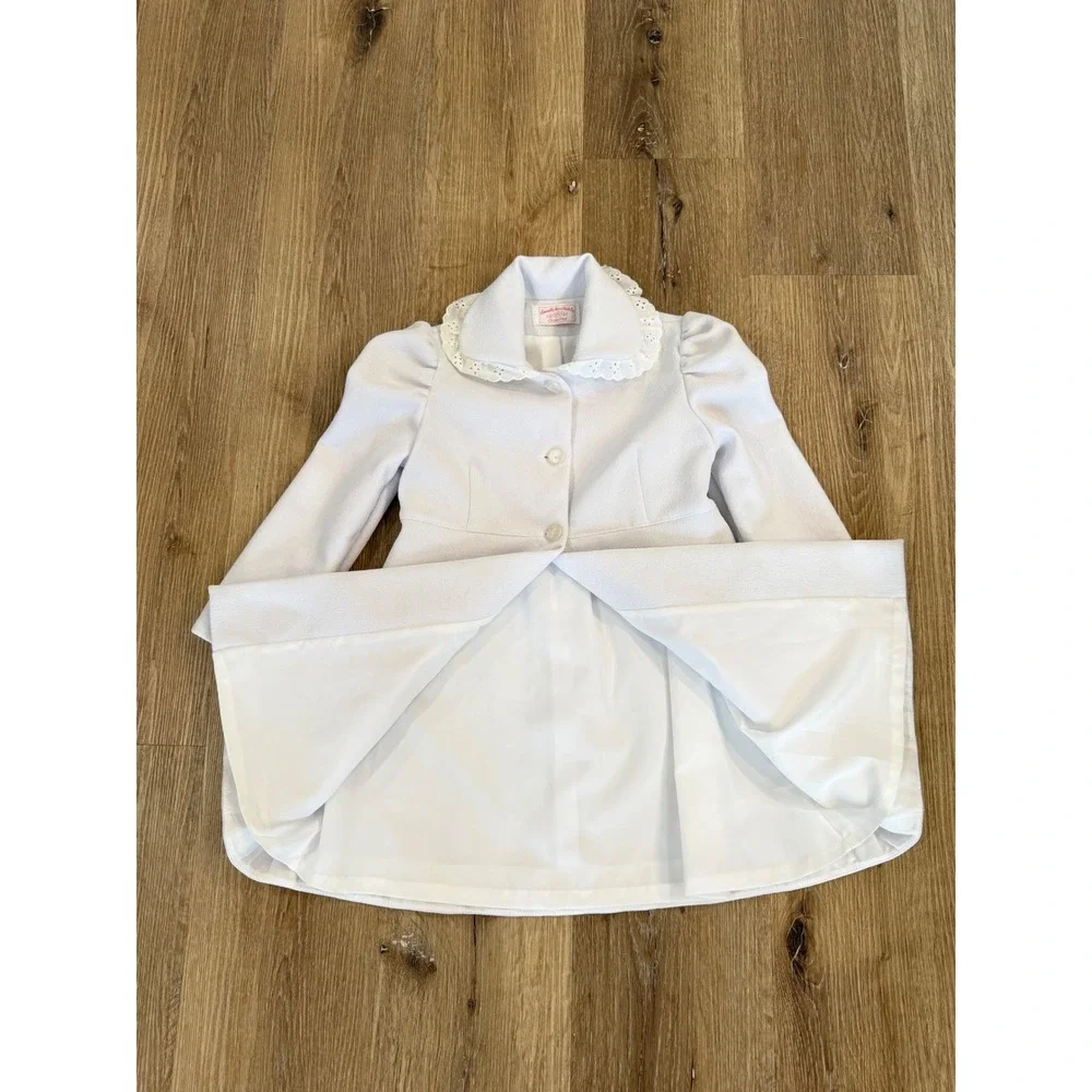 Eyelet Lace Trim Dress Coat Kids Sz 4 White A-Line Formal Outerwear Handmade